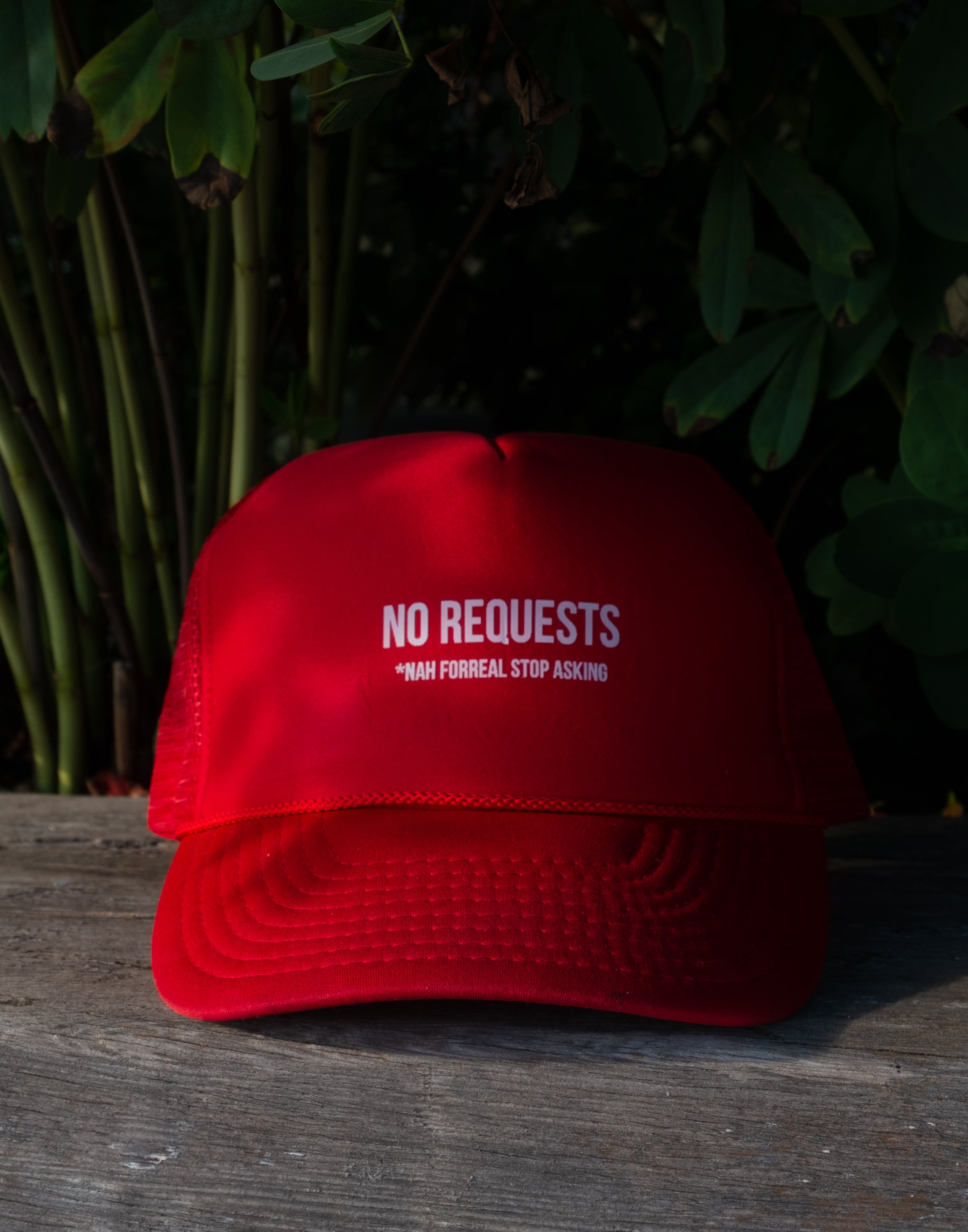 RED "STOP ASKING'  TRUCKER HAT